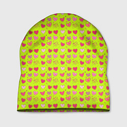 Шапка Сердечки на салатовом фоне, цвет: 3D-принт