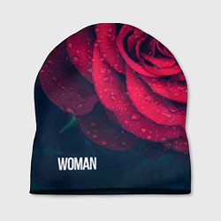 Шапка Красная роза на чёрном - woman, цвет: 3D-принт