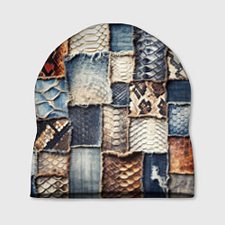 Шапка Змеиная кожа - пэчворк, цвет: 3D-принт