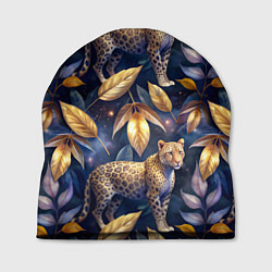Шапка Леопард с золотыми листьями паттерны, цвет: 3D-принт