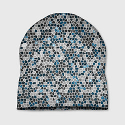 Шапка Паттерн мозаика серый с голубым, цвет: 3D-принт