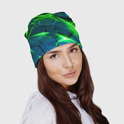 Шапка Неоновые яркие зеленые разломленные плиты со свето, цвет: 3D-принт — фото 2