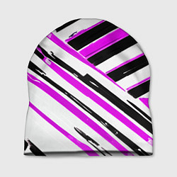 Шапка Розово-чёрные полосы на белом фоне, цвет: 3D-принт