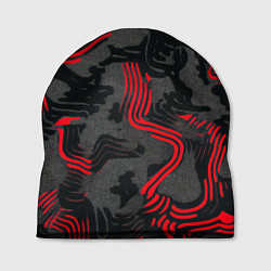 Шапка Камуфляж черный в красную полоску, цвет: 3D-принт