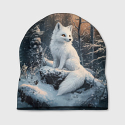 Шапка Белый лисенок в зимнем лесу, цвет: 3D-принт