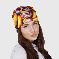 Шапка Цветочный череп среди бананов - нейроарт, цвет: 3D-принт — фото 2