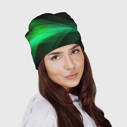 Шапка Неоновая зеленая абстракция на черном фоне, цвет: 3D-принт — фото 2