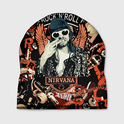 Шапка Nirvana Kurt Cobain на фоне гитар, цвет: 3D-принт