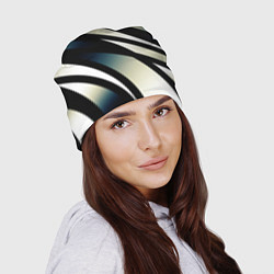 Шапка Чёрно-белый с синим затемнением полосы, цвет: 3D-принт — фото 2
