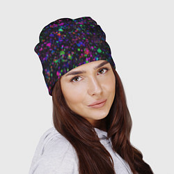 Шапка Чёрный с разноцветными брызгами, цвет: 3D-принт — фото 2