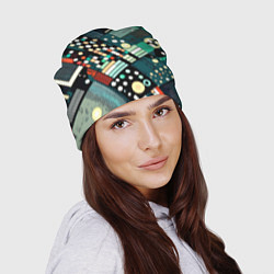 Шапка Тёмно-синий абстракция полосы кружочки, цвет: 3D-принт — фото 2