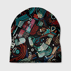 Шапка Чёрный с абстрактными полосами, цвет: 3D-принт