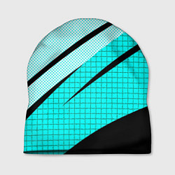 Шапка Абстрактный чёрно-голубой с полосами