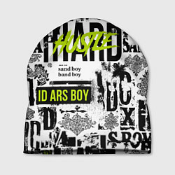 Шапка Pattern with inscriptions hustle sand boy