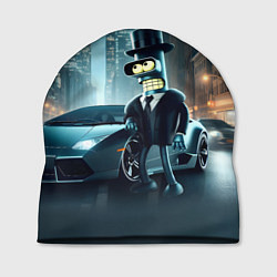 Шапка Бендер рядом с Ламборджини - неоновый Нью-Йорк, цвет: 3D-принт