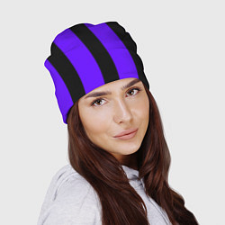 Шапка Color purple black stripes, цвет: 3D-принт — фото 2