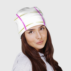 Шапка Color white pink yellow stripes, цвет: 3D-принт — фото 2