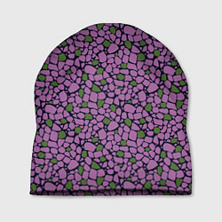 Шапка Мозаичный мелкий узор фиолетовый с зелеными вкрапл, цвет: 3D-принт