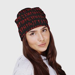 Шапка Красные символы древних рун крупные - паттерн, цвет: 3D-принт — фото 2