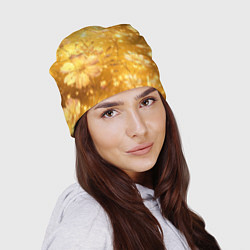 Шапка Цветочный золотой с искрами, цвет: 3D-принт — фото 2
