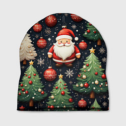 Шапка Новый год паттерн Дед мороз, цвет: 3D-принт