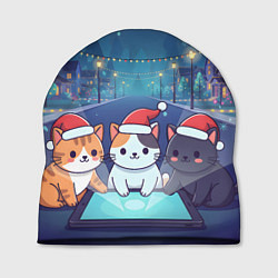 Шапка Новогодние котики с планшетом, цвет: 3D-принт