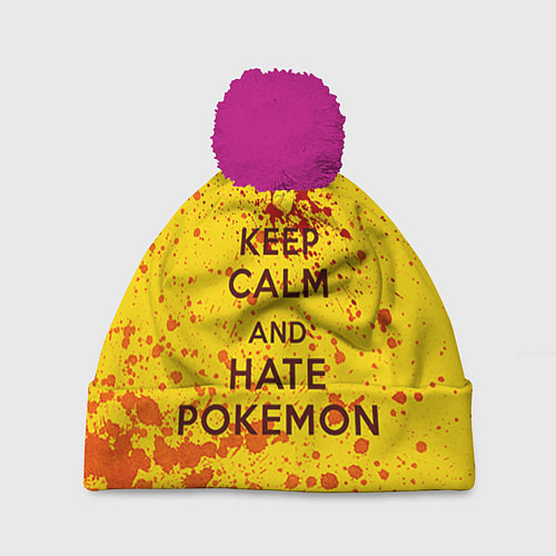 Шапка c помпоном Keep Calm & Hate Pokemons / 3D-Малиновый – фото 1