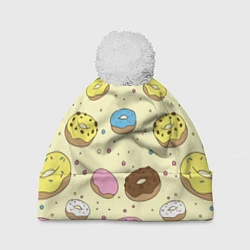 Шапка с помпоном Сладкие пончики, цвет: 3D-белый