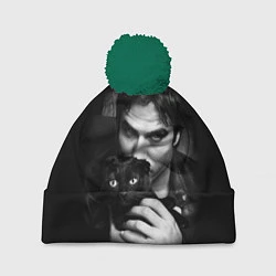 Шапка с помпоном Деймон Сальваторе с котом, цвет: 3D-зеленый