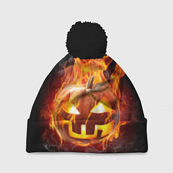 Шапка с помпоном Огненная стихия хэллоуин, цвет: 3D-черный
