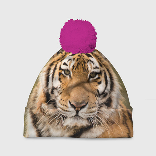 Шапка c помпоном Милый тигр / 3D-Малиновый – фото 1