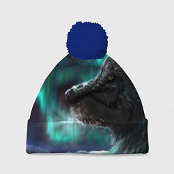 Шапка с помпоном Волк: северное сияние, цвет: 3D-тёмно-синий