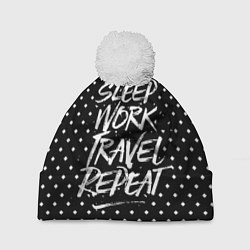 Шапка c помпоном Sleep Work Travel Repeat