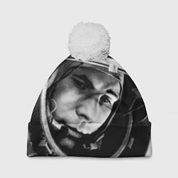 Шапка с помпоном Гагарин космонавт, цвет: 3D-белый