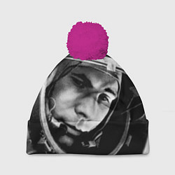 Шапка с помпоном Гагарин космонавт, цвет: 3D-малиновый