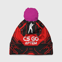 Шапка с помпоном CS:GO - Артём, цвет: 3D-малиновый