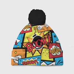 Шапка с помпоном Boom Pop Art, цвет: 3D-черный