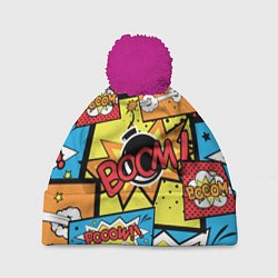 Шапка с помпоном Boom Pop Art, цвет: 3D-малиновый