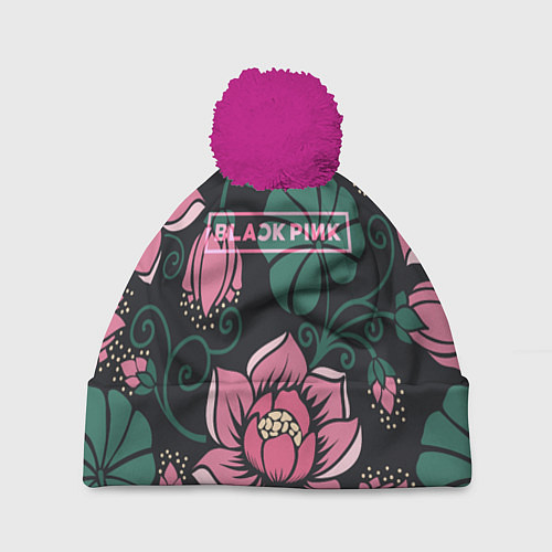 Шапка c помпоном Black Pink: Delicate Flowers / 3D-Малиновый – фото 1