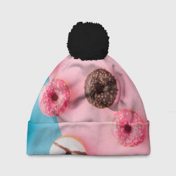 Шапка с помпоном Сладкие пончики, цвет: 3D-черный