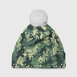 Шапка с помпоном Камуфляж пиксели, цвет: 3D-белый