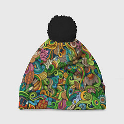 Шапка c помпоном Тибетский коллаж