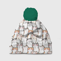 Шапка с помпоном Кошки котики коты, цвет: 3D-зеленый