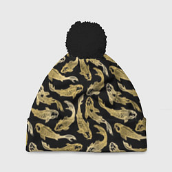 Шапка с помпоном Золотые карпы кои, цвет: 3D-черный