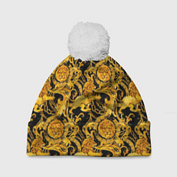 Шапка c помпоном Львы золотые узоры