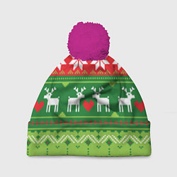 Шапка с помпоном Скандинавские новогодние олени, цвет: 3D-малиновый