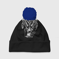 Шапка с помпоном Движковый череп, цвет: 3D-тёмно-синий