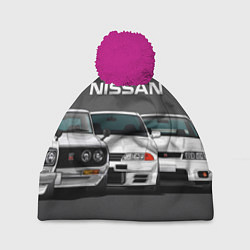 Шапка с помпоном NISSAN, цвет: 3D-малиновый