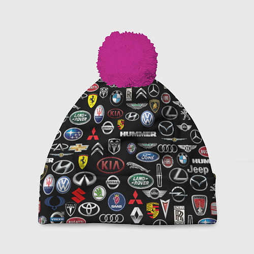 Шапка c помпоном ЛОГОТИПЫ АВТО БРЕНДОВ / 3D-Малиновый – фото 1