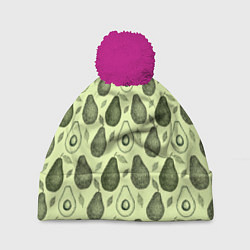 Шапка с помпоном Авокадо паттерн, цвет: 3D-малиновый